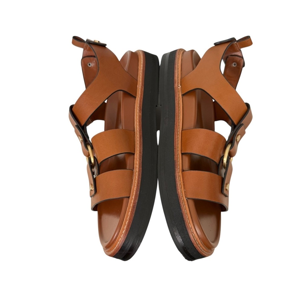 Zara Womens Brown Leather Platform Strappy Gladiator Sandals Gold Buckle Size 41 - Picture 7 of 8